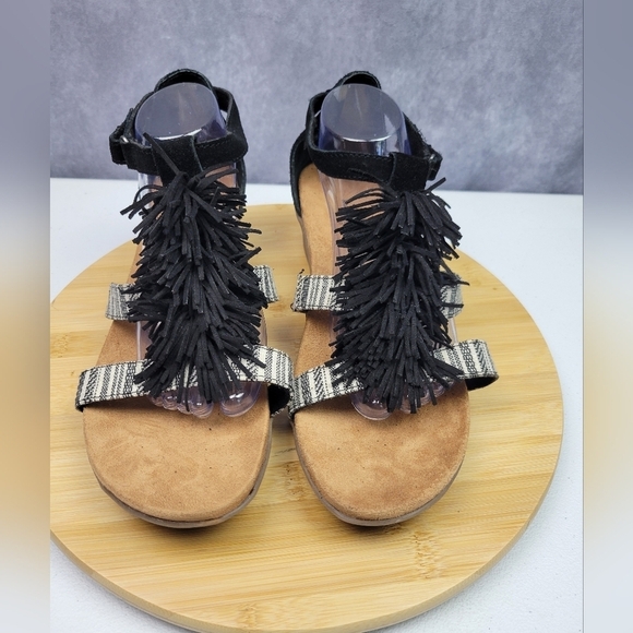 Minnetonka Desi Fringe Wedges Leather Women's Sandals Size 11W - Picture 3 of 11